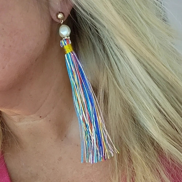LONG FESTIVAL TASSEL EARRINGS - Picture 1 of 8
